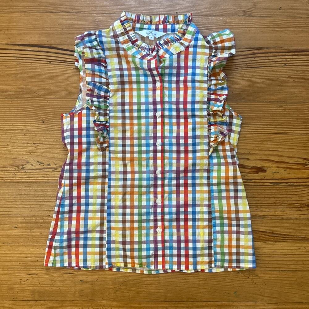 Multicolor Gingham Ruffle Sleeveless Blouse